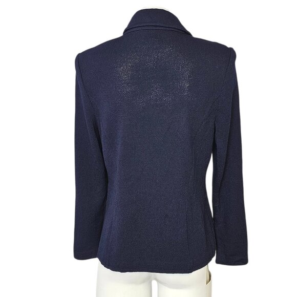 St. John Collection V-Neck Button Front Santana Knit Blazer, Classic, Blue, Sz 2 - Picture 6 of 11